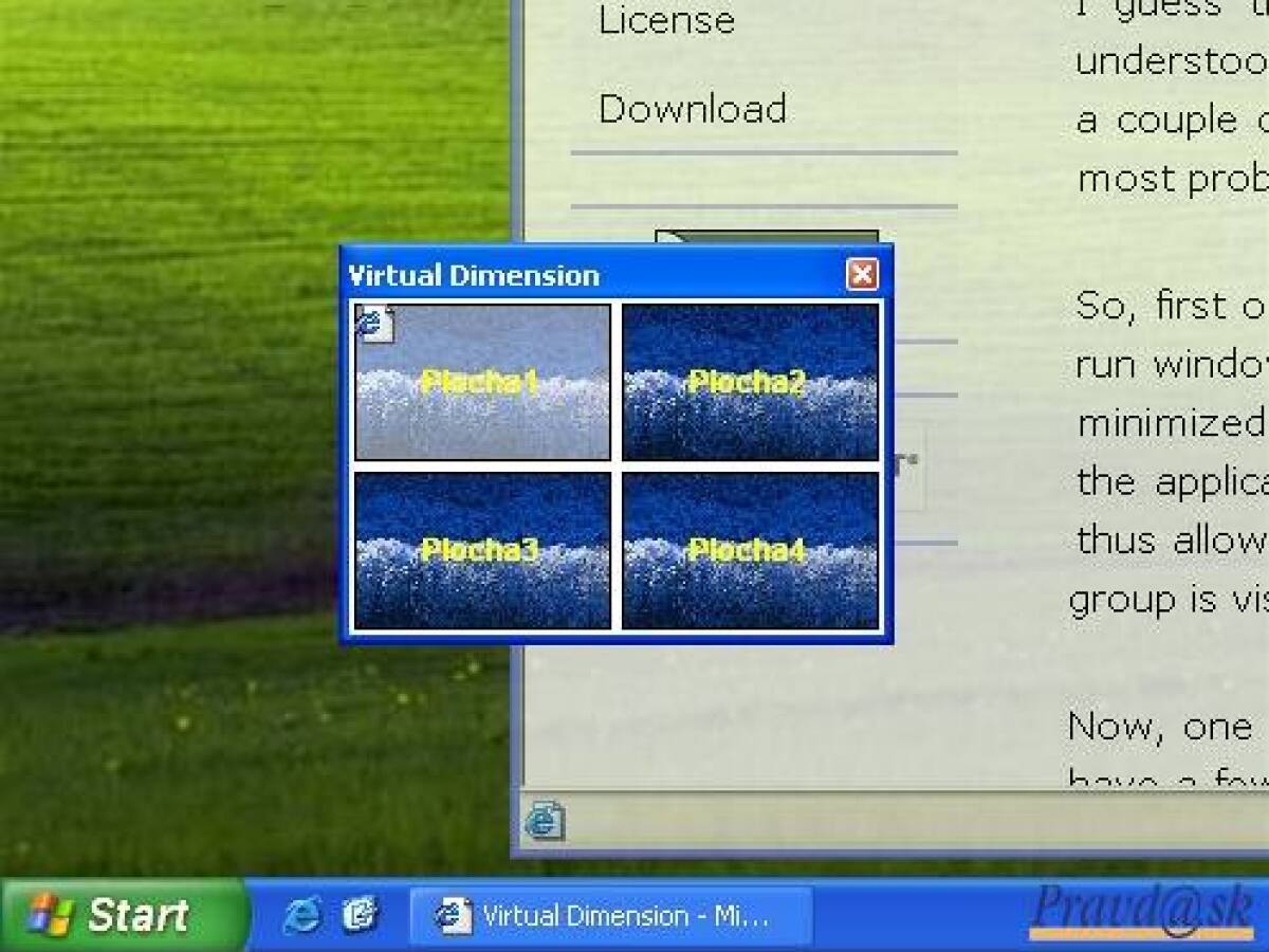 Informačné okno Virtual Dimension umožňuje presúvať programy z jednej plochy na druhú.