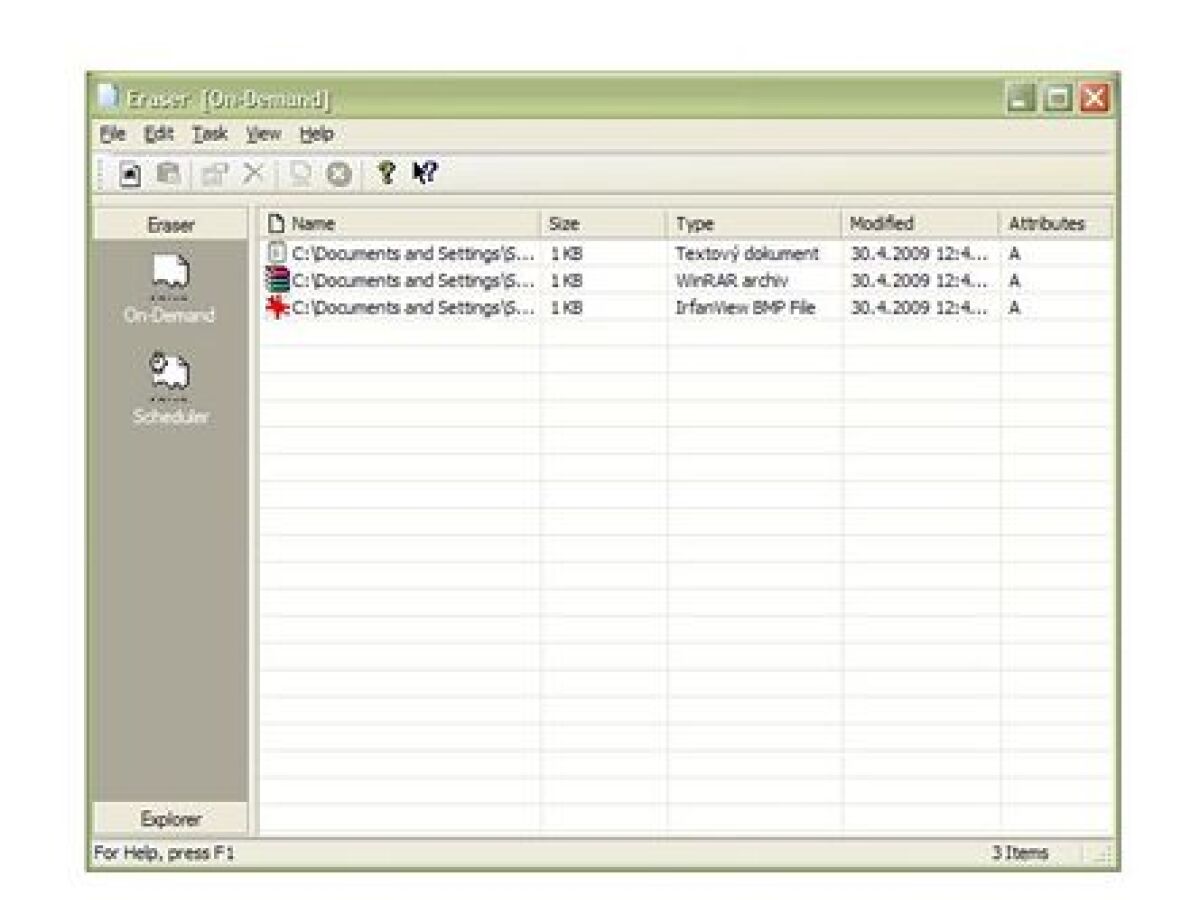 Eraser, vymazávanie dát, program