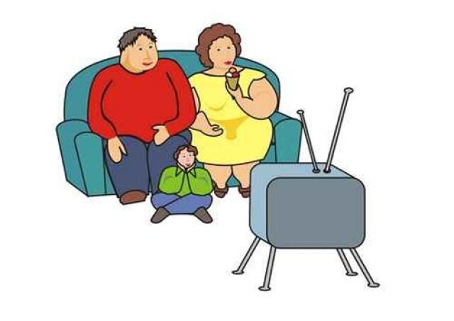 rodina - obezita - televízia - kreslený obr.