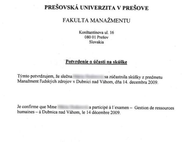 Dokument, Prešovská univerzita