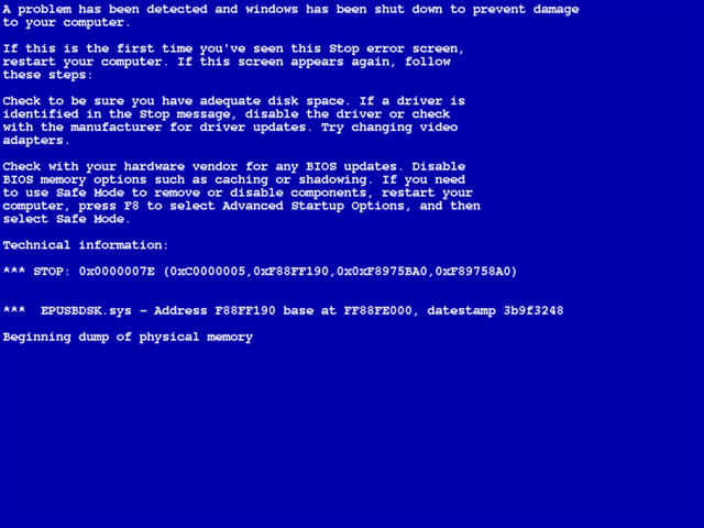BSOD, Blue Screen of Death, Microsof, Windows, chyba, error, pád systému