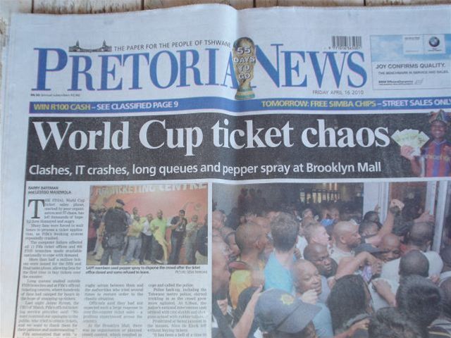 Titulná strana denníka Pretoria News.