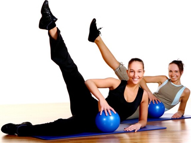 žena, cvičenie, fitness, lopta