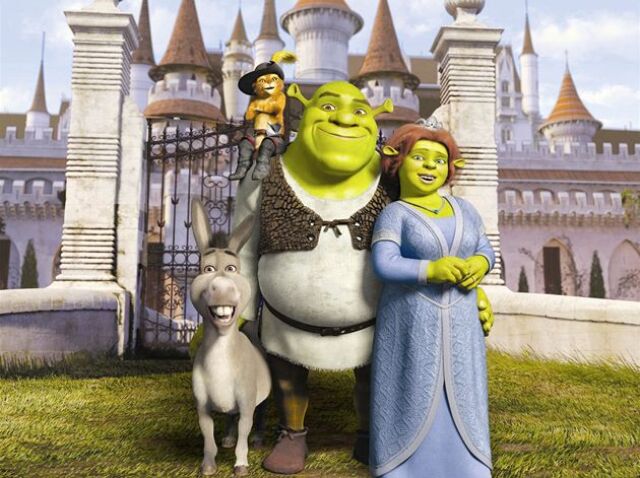 Shrek, Fiona, oslík a kocúr v čižmách