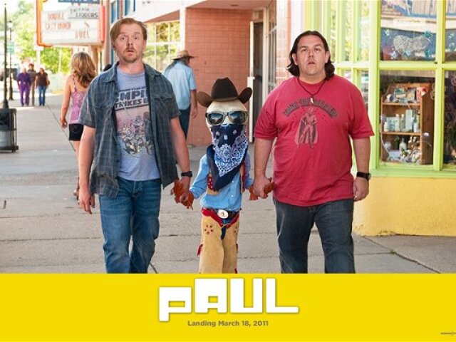 Hrdinovia komédie Paul - zľava Graeme (hrá ho Simon Pegg), mimozemšťan Paul a Clive (Nick Frost).