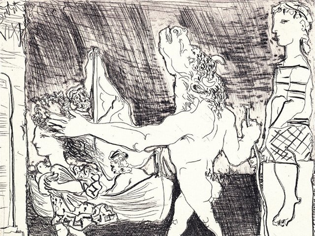 Pablo Picasso: Slepý Minotaurus sprevádzaný dievčatkom II. (výrez)