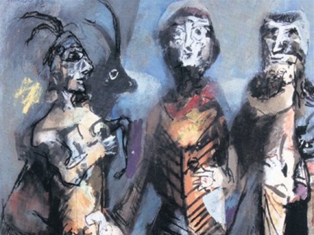 Koloman Sokol: Bez názvu (Tri postavy v maskách) 1973/1993 (výrez)