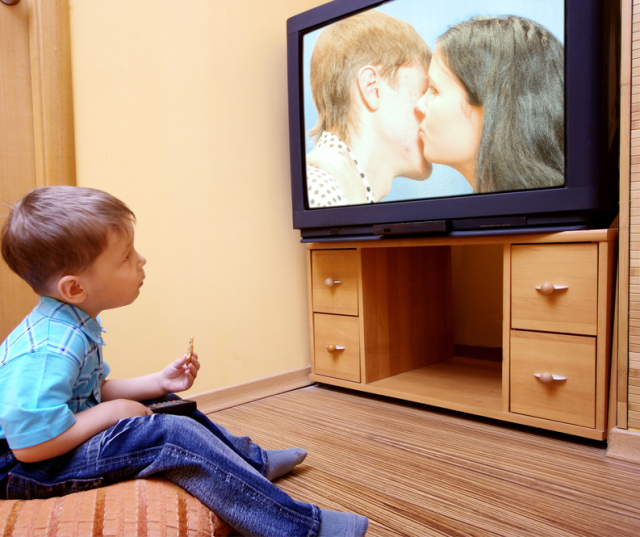 televízor, TV, telka, dieťa, pozerať, sledovanie