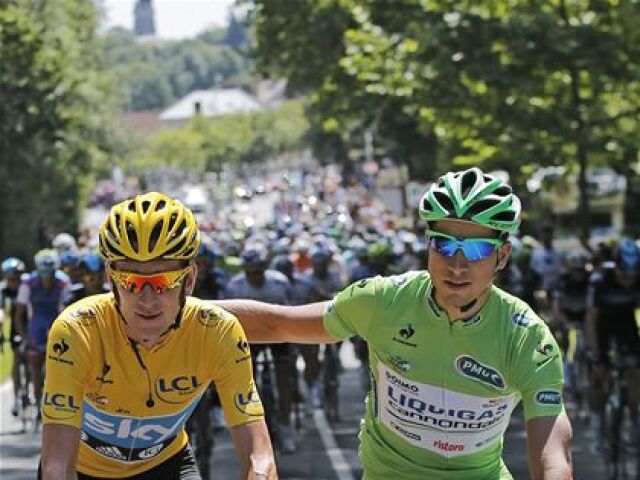 Peter Sagan a víťaz Tour Bradley Wiggins