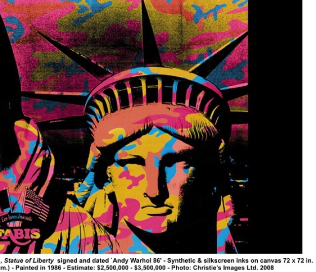 Christies Statue Liberty 3D maľba Sochy slobody od Andyho Warhola