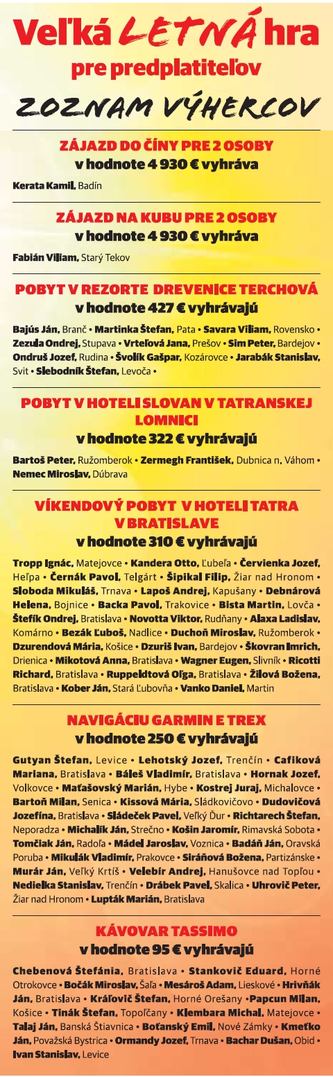 vyhercovia, letná súťaž