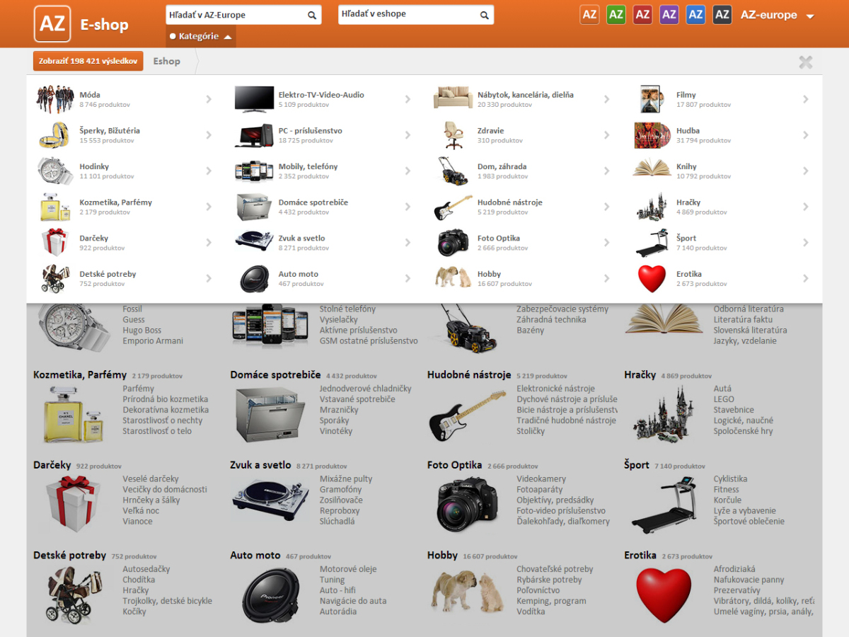 AZ-Europe-e-shop-kategorie inzercia