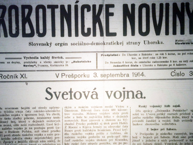 robotnícke noviny, svetová vojna, titulok,