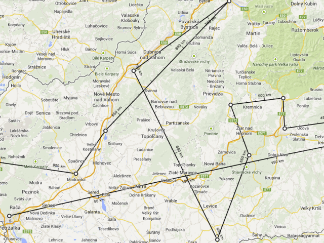 Google Maps, meranie vzdialenosti, vzdusna ciara
