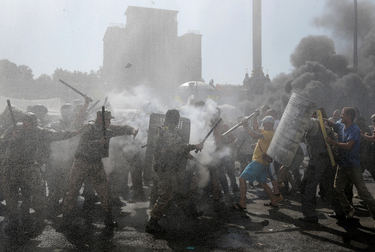 Kyjev, Ukrajina, Majdan, Námestie nezávislosti, protesty, demonštrácia, proruskí separatisti