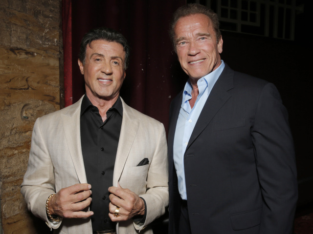 Sylvester Stallone, left, and Arnold Schwarzenegger