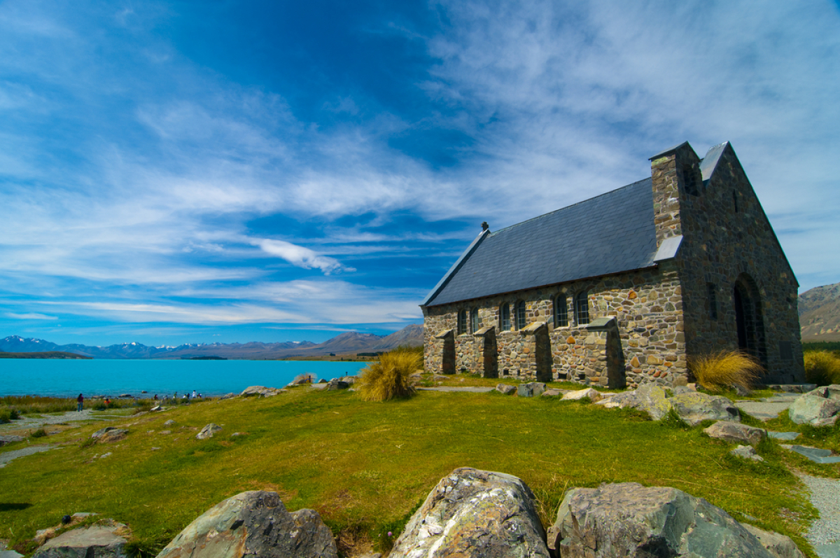 Novy Zeland, Tekapo, jazero, kostol