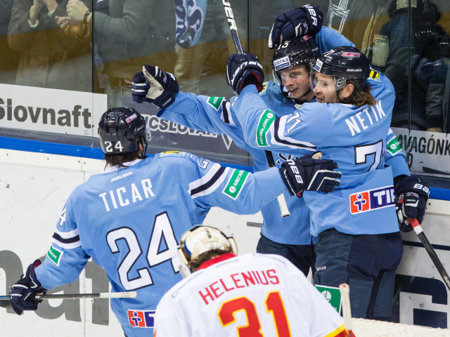 Tomáš Netík, Žiga Jeglič, Rok Tičar, Slovan, hokej, KHL, radosť
