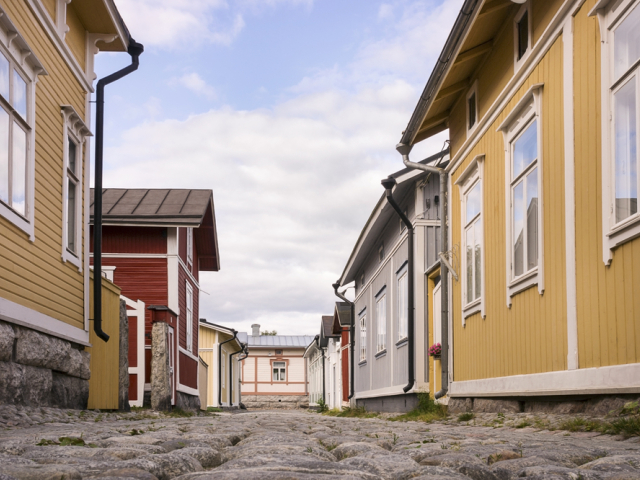 Rauma, drevo, domy, ulica,