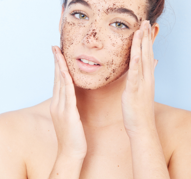 žena, peeling, káva