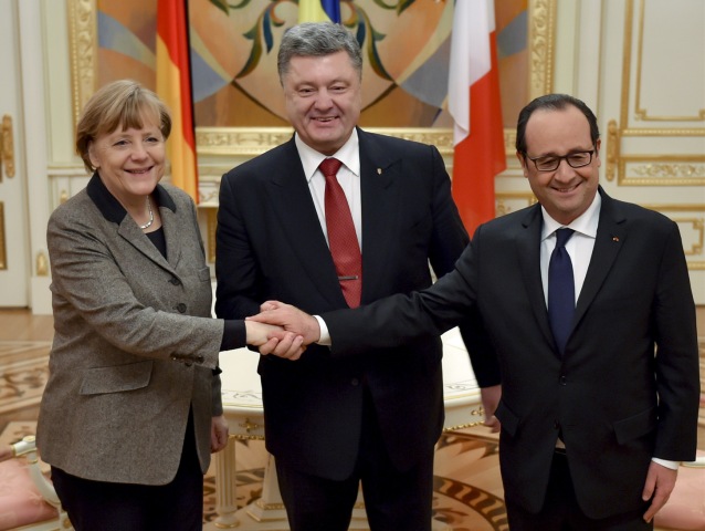 Ukrajina, Merkelová, Hollande, Porošenko