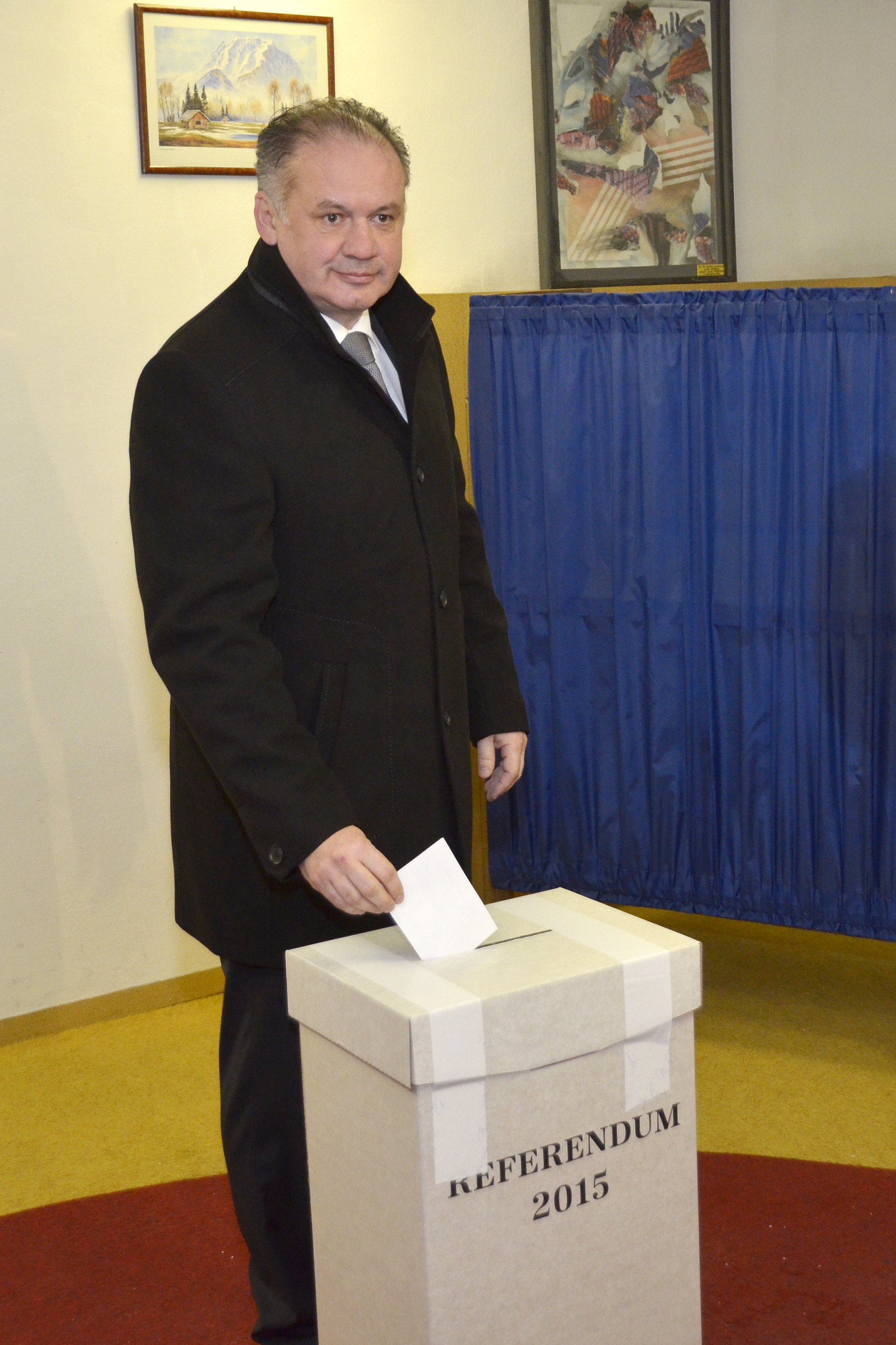 Prezident SR Andrej Kiska počas hlasovacieho aktu v rámci referenda o ochrane rodiny.