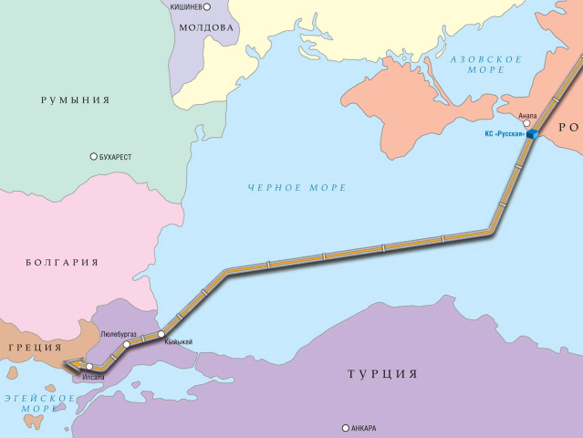 Trasa nového plynovodu z Ruska do Turecka, Gazprom