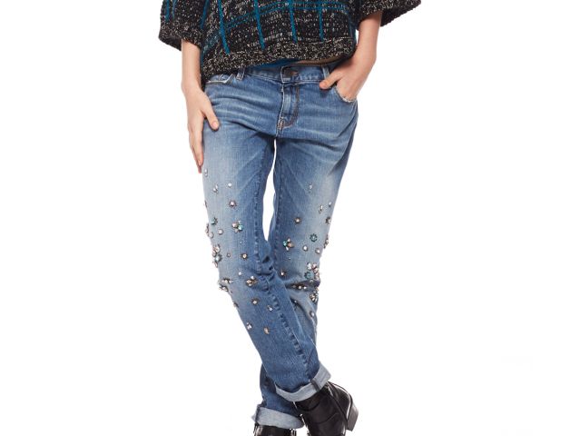 denim - zdobený - krištály - trend
