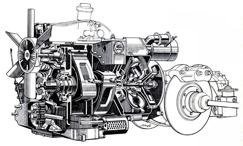 Dvojrotorový Wankel mal objem 2 x 497 kubíkov a poskytoval výkon 55 kW. Ro80 s ním vedelo uháňať maximálnou rýchlosťou 180 km/h.