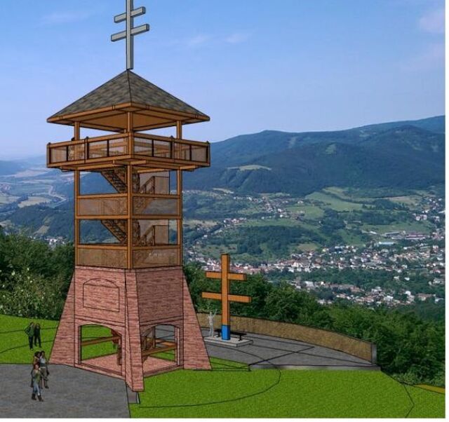 rozhľadňa, Nová Baňa, vizualizácia, návrh, kamenno-drevená rozhľadňa, ilustrácia,