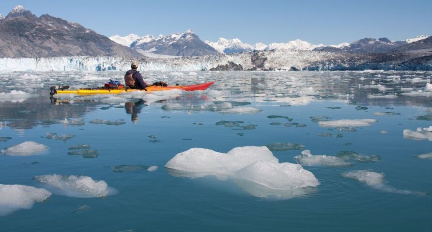 Columbia Glacier, ľadovec, ľad, Aljaška, zima, mráz, kanoe, more, voda, čln, loďka, loď,