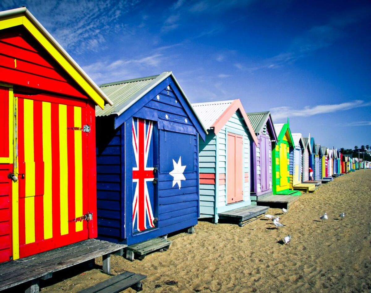 Brighton Beach, Melbourne, Austrália, pláž, more,