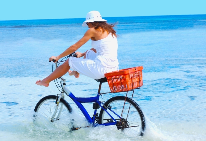 Thajsko, sloboda, more, pláž, bicykel, dovolenka, turistka, 