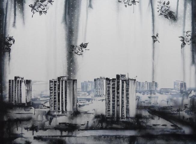 Lucia Tallova  zo serie Black Roses  170 x 190 cm  akryl na platne  2015  04 1