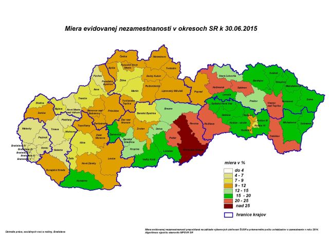 slovensko, mapa, regiony, nezamestnanosť