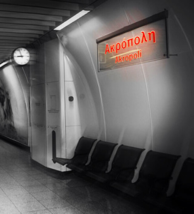 Akropola, metro, Atény, Grécko, vlak, čakáreň