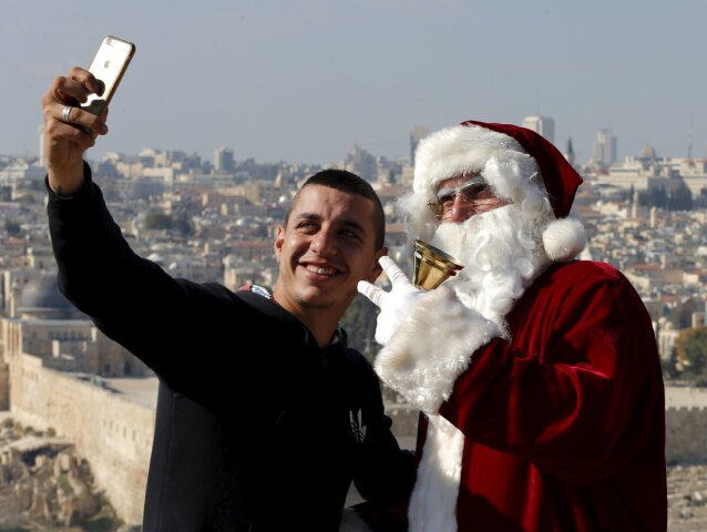 Vianoce, Santa Claus, selfie, mobil, Palestína