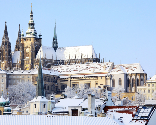 Praha, hrad, Hradčany, Pražský hrad, zima, sneh