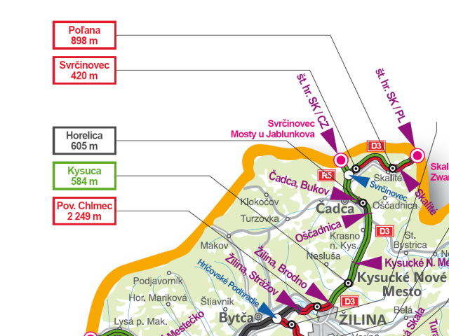mapa, diaľnica, Kysuce