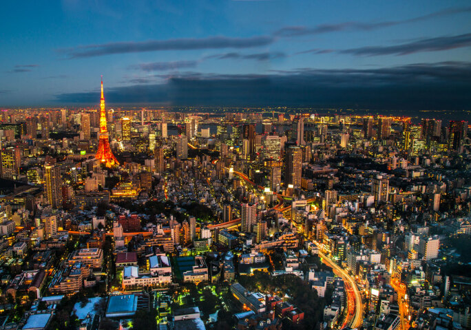 Tokio, Japonsko, mesto, večer, svetlá