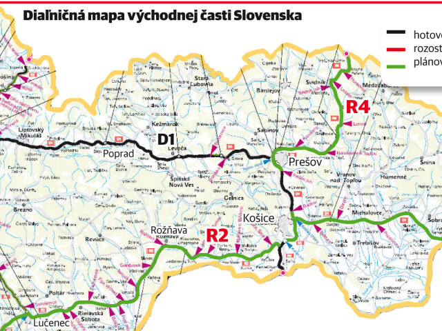 Diaľničná mapa východnej časti Slovenska