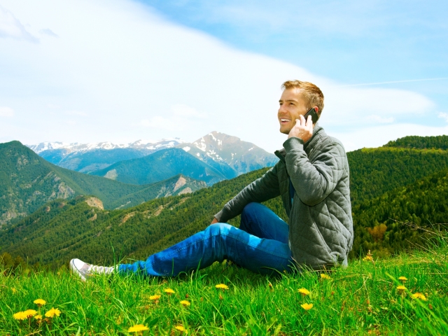 telefonovanie, roaming, lúka, hory, príroda, mobilný telefón