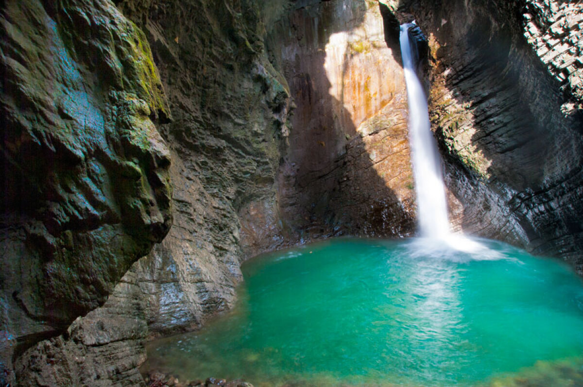 vodopád Kozjak, rieka Soča, Slovinsko