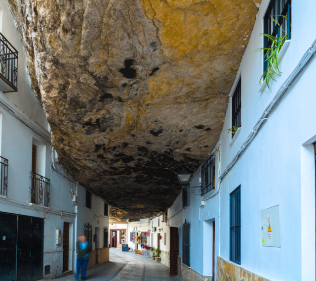 Setenil de las Bodegas, Španielsko, ulica, skala, bralo, kameň, Tienistá ulica, v skale