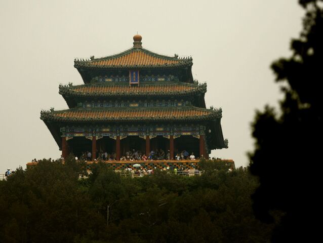 Čína, Peking, pagoda, turisti, návštevníci
