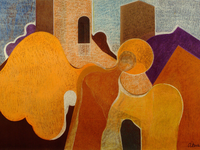 János Aknay: Strážny anjel, olej a pastel, 1976