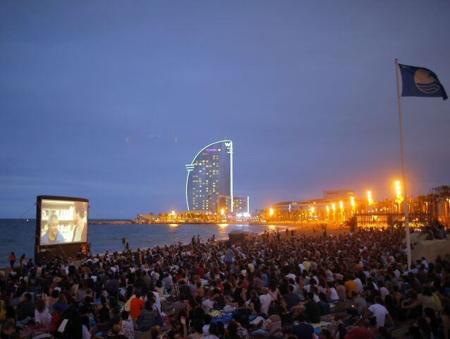 Španielsko, kino pod hviezdami, pláž, pláž San Sebastian, Barcelona