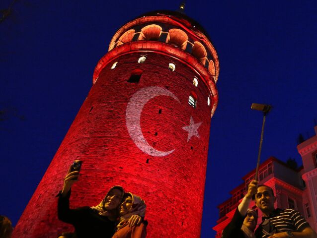 Turecko, veža, vlajka, selfie, veža Galata, Istanbul