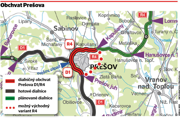 mapa, obchvat, prešov, d1, r4