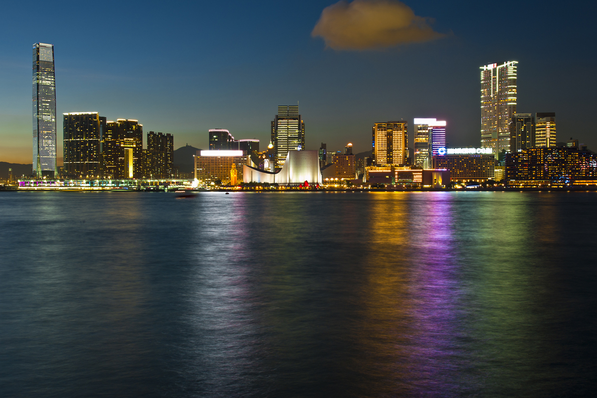 Hongkong, Kawloon, mesto, noc, odraz, more